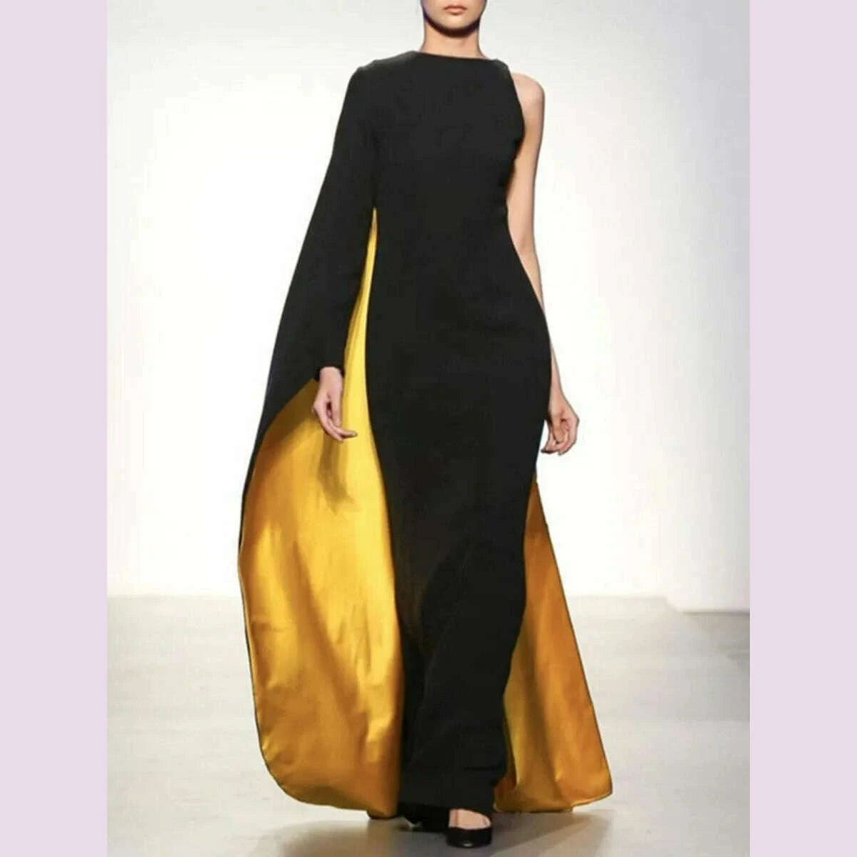 Freeacy 2024 Women's Asymmetric Elegant Evening Dresses Round Neck  One-sleeves Slim Fit Maxi Dress Cap Sleeves Party Dress
