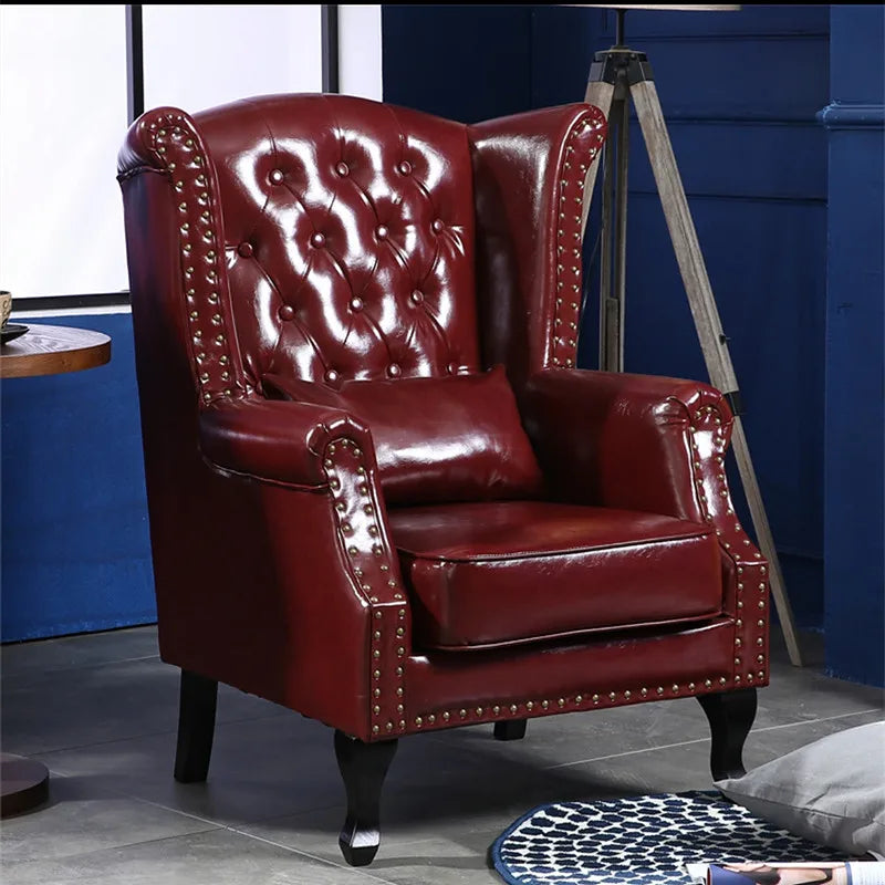 Leather Chesterfield Armchair With Nailhead — Black | KIMLUD