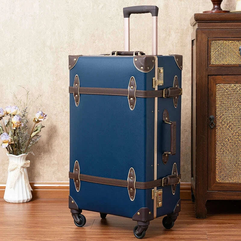 KIMLUD, Classic Retro Suitcase 20/24/26inch PP+PC Travel Suitcase Large Capacity Handmade Leather Suitcase Travel Set with Makeup Case, KIMLUD Womens Clothes