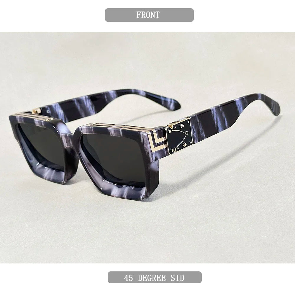 Resin Square Sunglasses Vintage Millionaire Style — Silver | KIMLUD