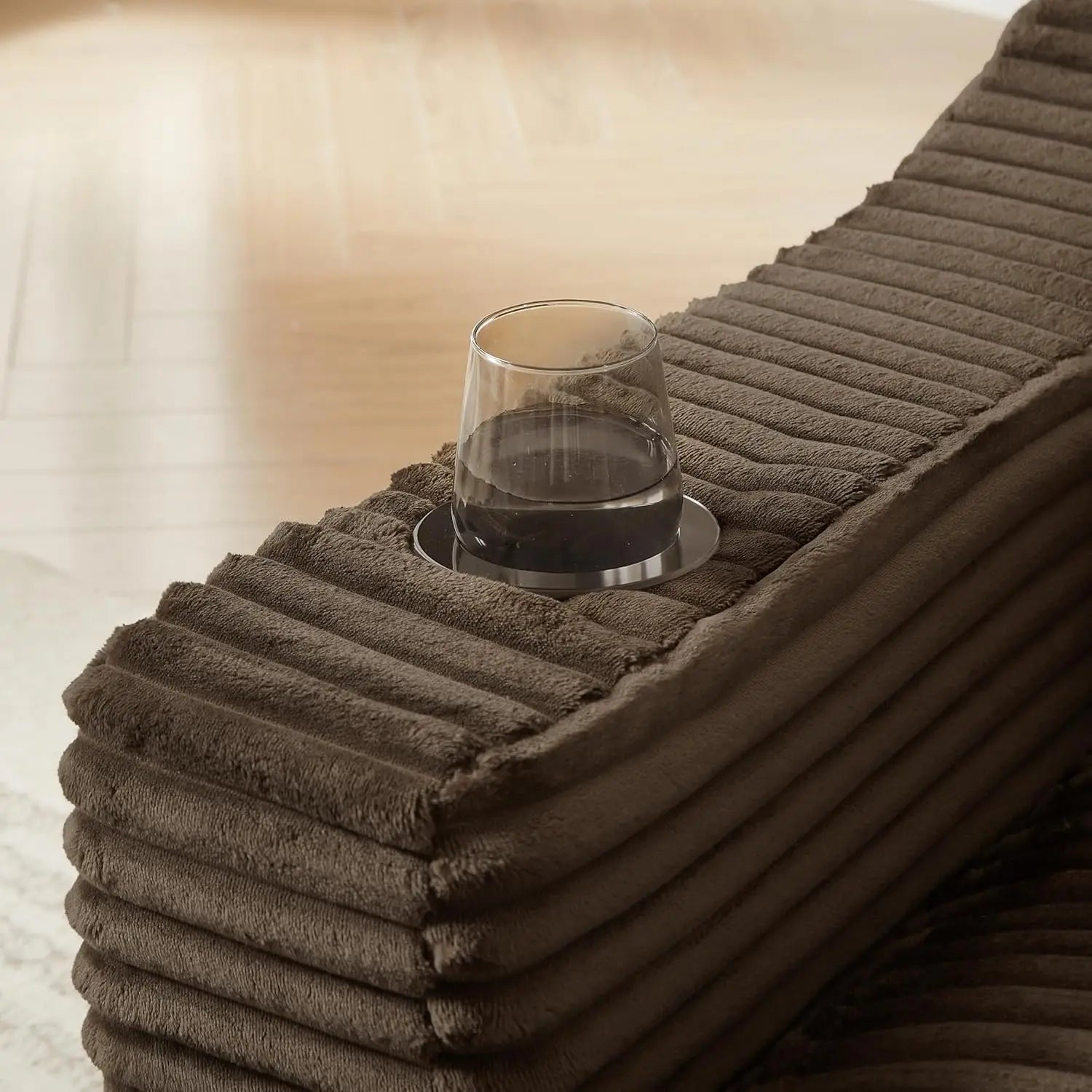 67" Oversize Chaise Lounge Deep Seat 2 Cup Holders Storage Pockets Living Room Bedroom Office Brown Customized