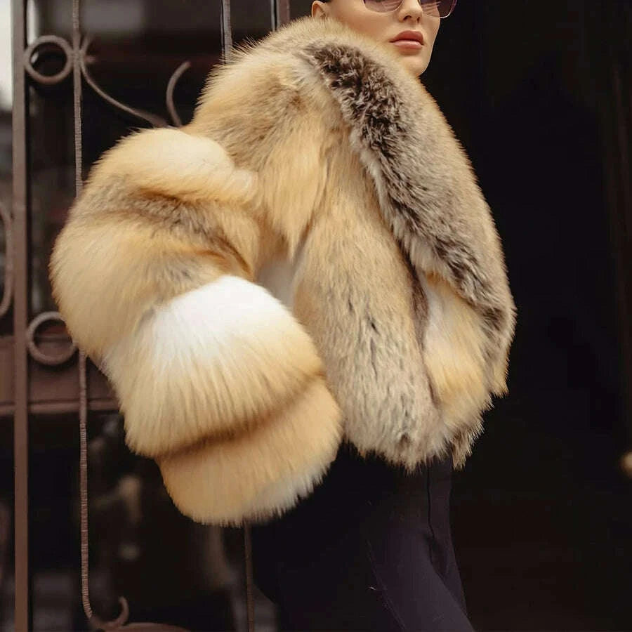 KIMLUD, Real Golden lsland Fox Fur Coat With Lapel Natural Golden lsland Fox Fur Coat Real Fur Coat Best Selling Furry Jacket Women, KIMLUD Womens Clothes