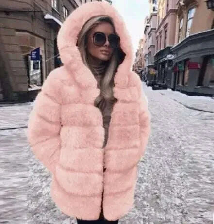 KIMLUD, Fengguilai Fashion Luxury fake Fur Coat Women 80 CM Long Natural Fox Fur Jacket With Big Fur Hood Full Sleeve Winter Thick Fur, KIMLUD Womens Clothes