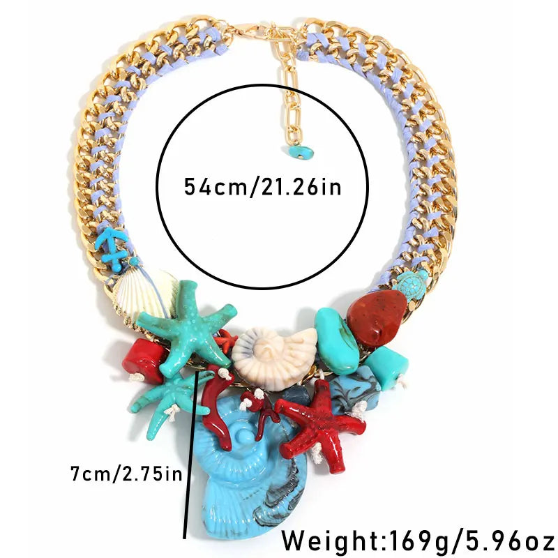Boho Beads Conch Starfish Necklace — Ivory | KIMLUD