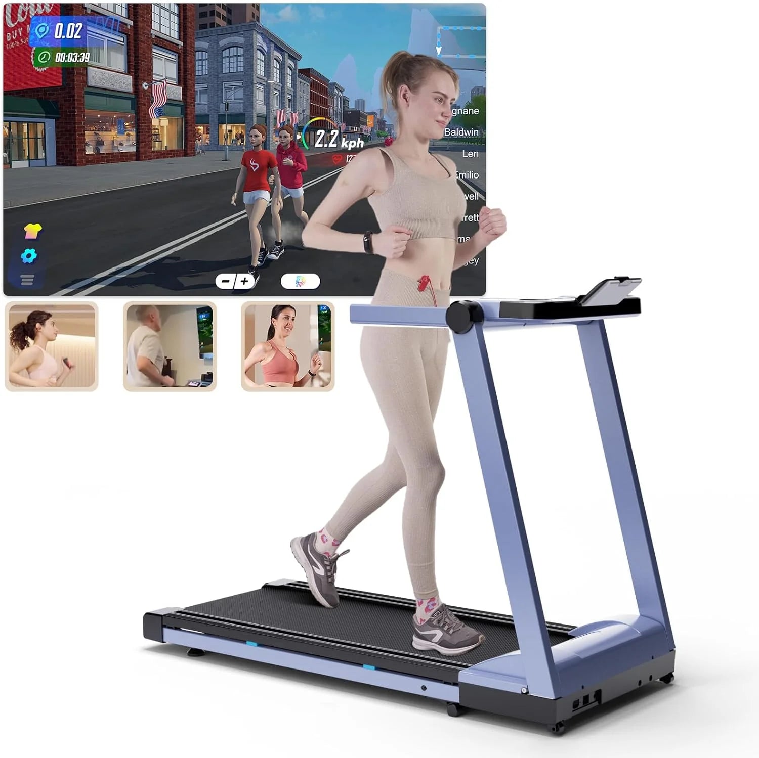 Foldable Treadmill Walk Pad With Incline 3.5HP 10MPH Quiet Motor Bluetooth App Data — Slate-Gray | KIMLUD
