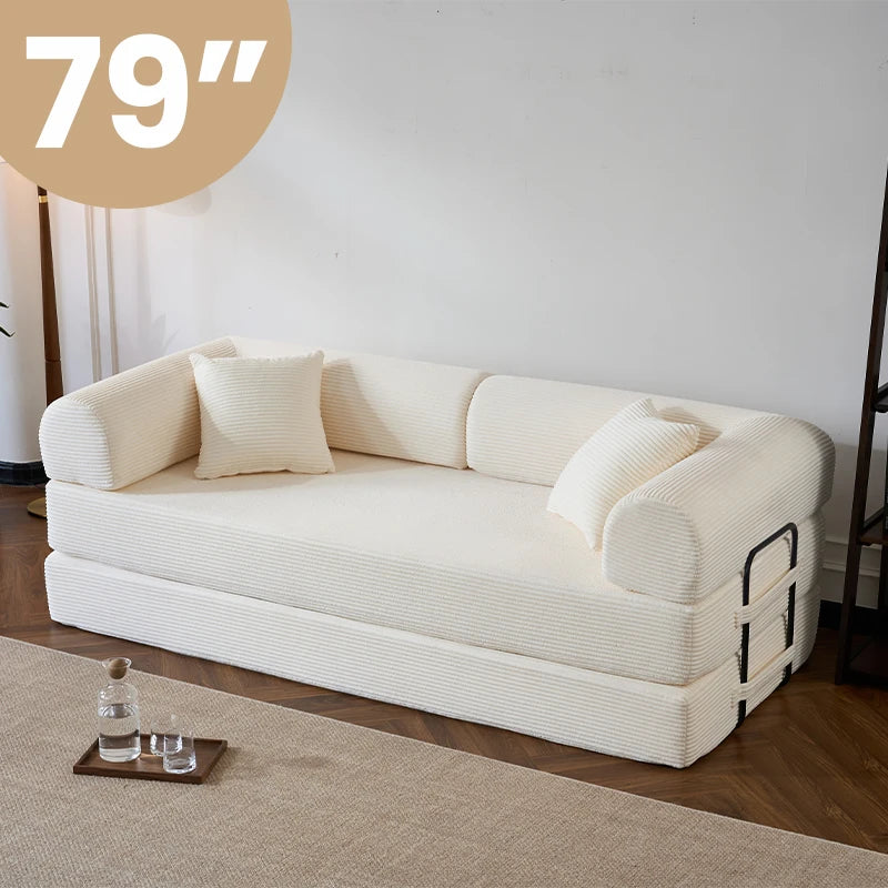 Corduroy Folding Convertible Sofa Bed — Olive | KIMLUD