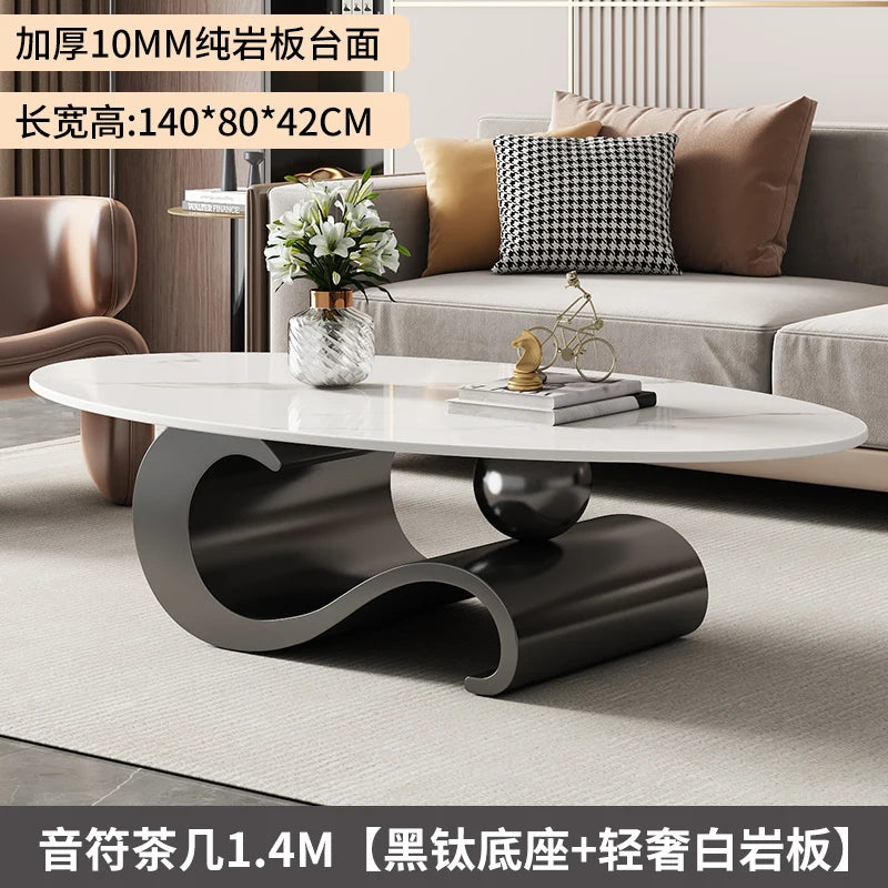 Rock Slab Coffee Table Sculptural Bronze-Toned Wooden Base — Ivory | KIMLUD