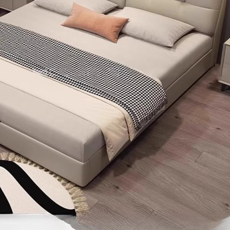 Minimalist Leather Storage Double Bed Modern Frame — Dove Gray | KIMLUD