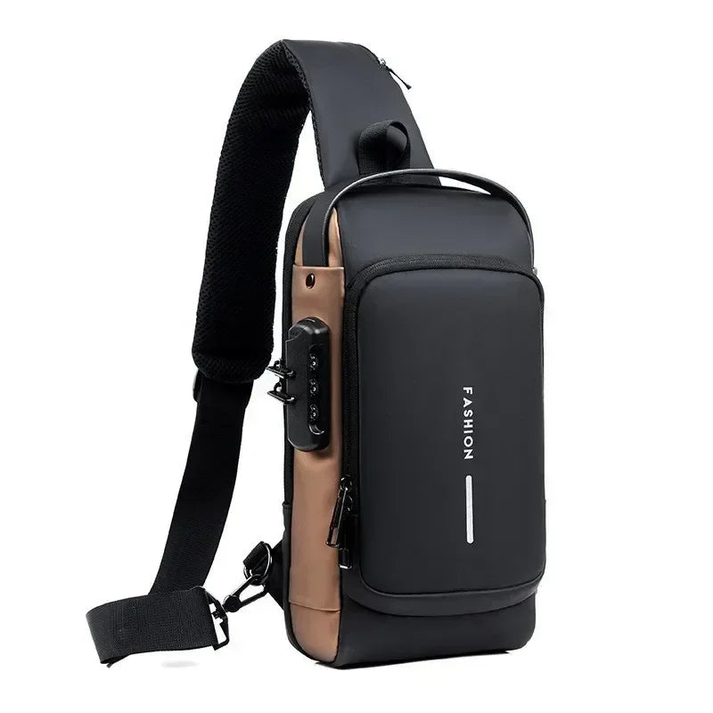 Oxford Sling Bag Anti Theft USB Charging — Black | KIMLUD