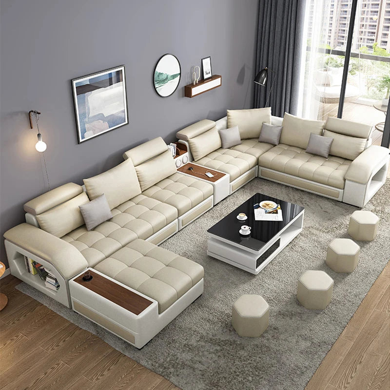 Modern Leather U-shaped Combination Sofa Bed 7-piece Furniture Living Room Fabric Velvet Sofa Home Manufacturer