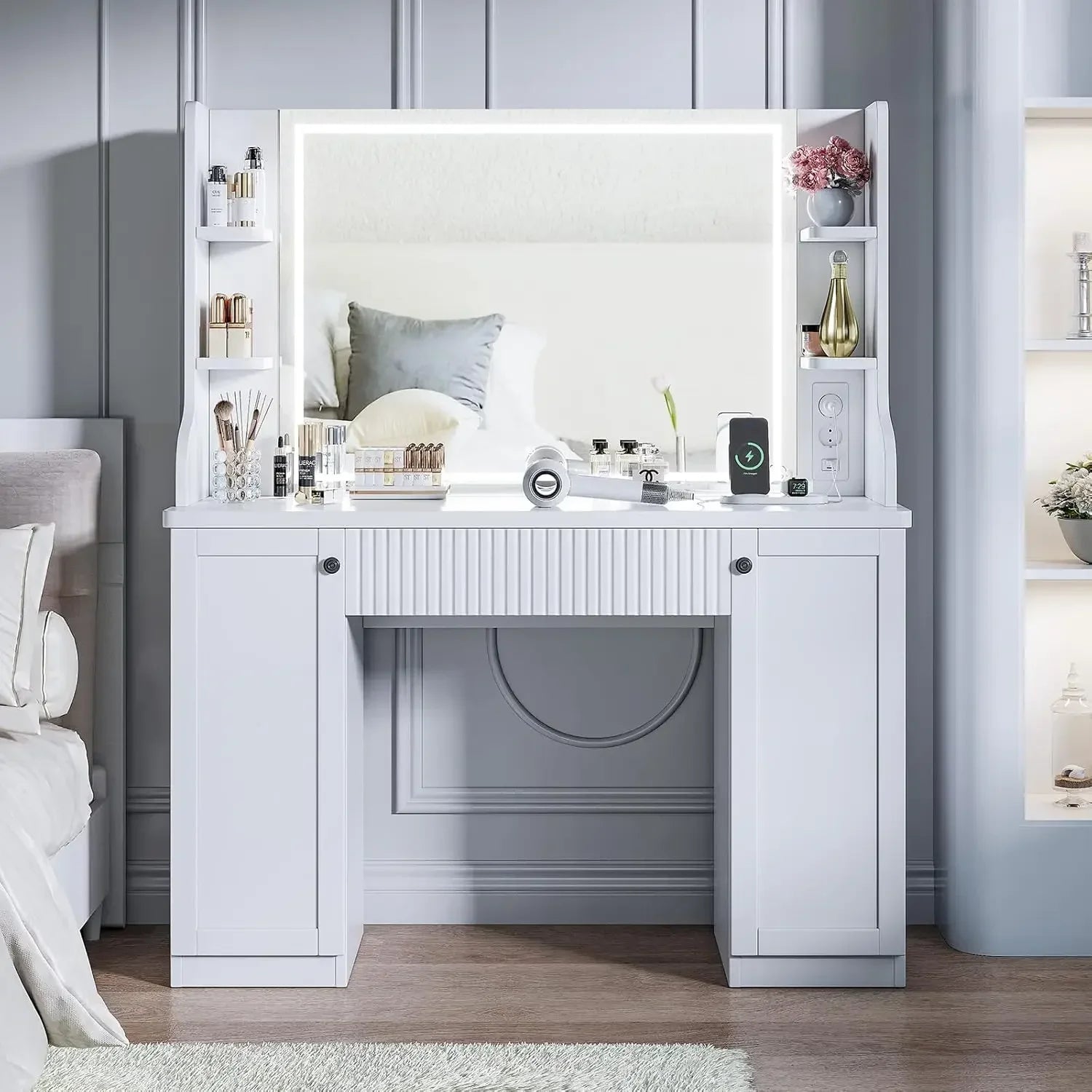A Power Strip LED Makeup Table Vanity Desk Cabinets Bedroom Dressing Table With Mirror And Lights
