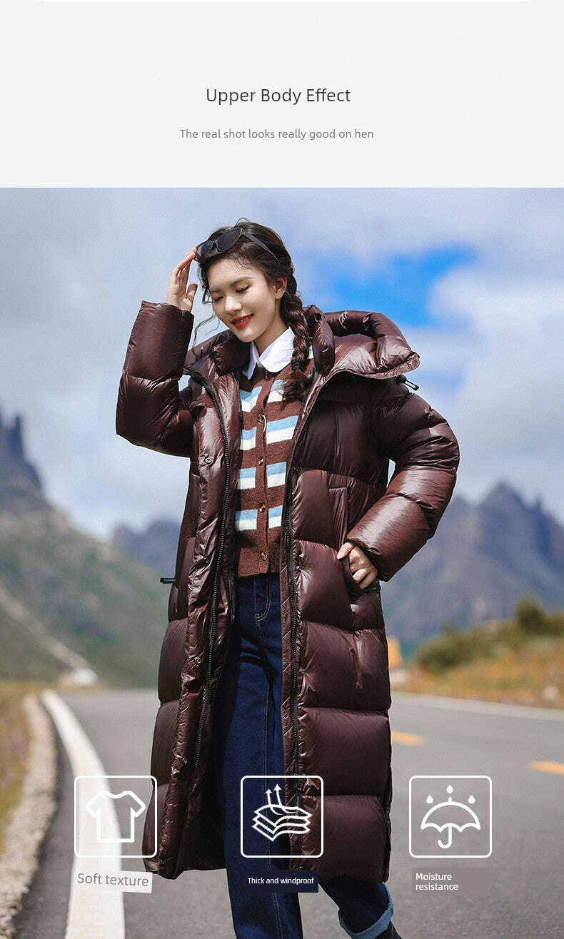 KIMLUD, 3,000 Camp New arrival 95 White Duck Down Small thickened Heattech Over Knee Mid Length Long Length Extreme Cold Down jacket Female Winter, KIMLUD Womens Clothes