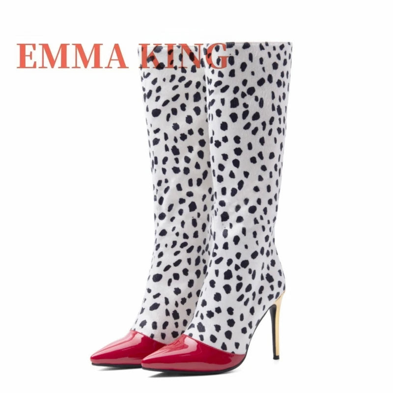 Knee-High Boots – Pointed Toe Heels – Faux Horsehair – Back Zipper | KIMLUD