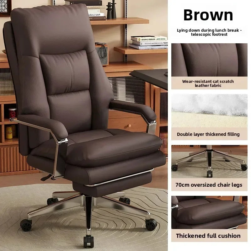 KIMLUD, Leather Boss Chair Office Chair Recumbent Back Study Chair Ergonomic Home Computer Chair, KIMLUD Womens Clothes