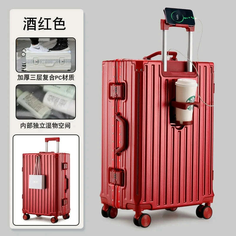 new-multifunction-suitcase-with-usb-charging-aluminum-frame-pc-suitcase-trip-cabin-male-and-female-carrier-2830-inchkimlud-womens-fashion-34624069