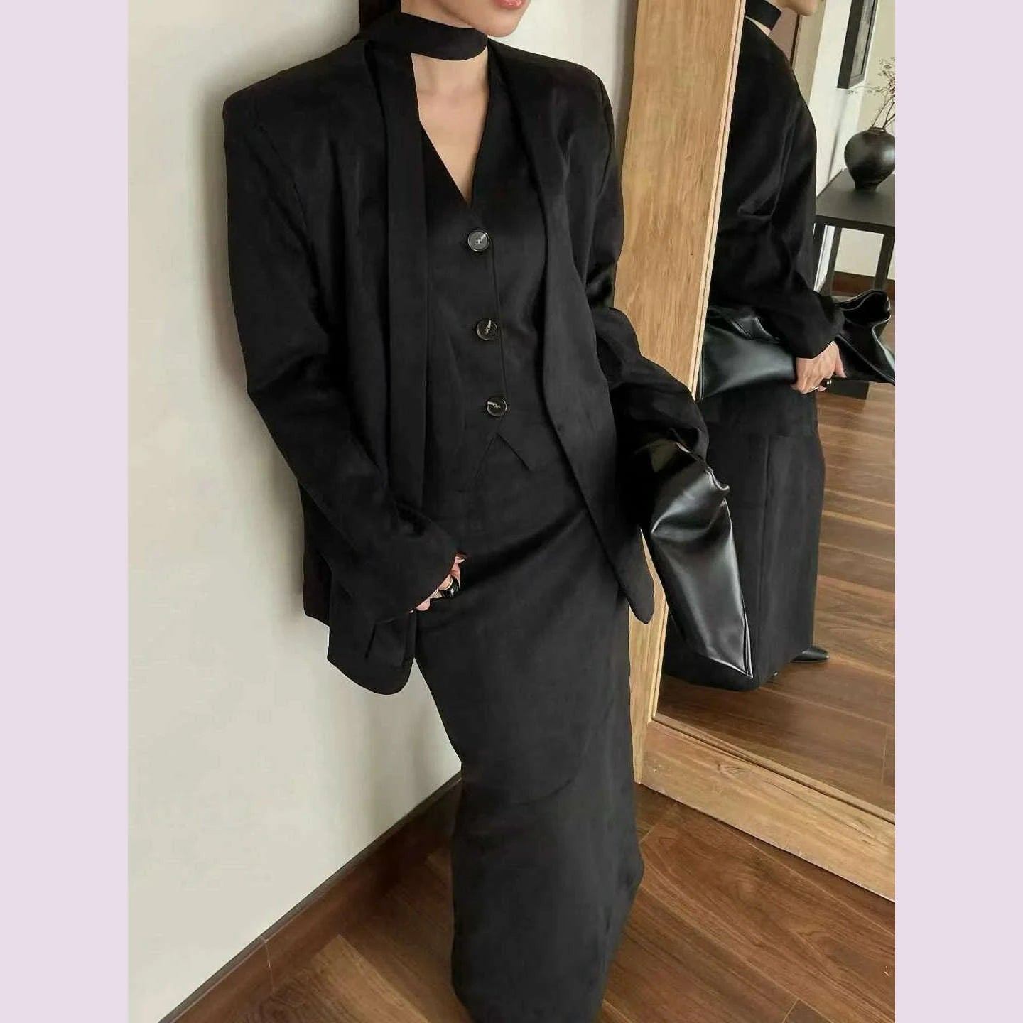 kwtx-2025-womens-3-pcs-suit-set-spring-fall-v-neck-blazer-single-breasted-vest-ribbon-tie-skirt-solid-color-elegant-retrokimlud-womens-fashion-34628584