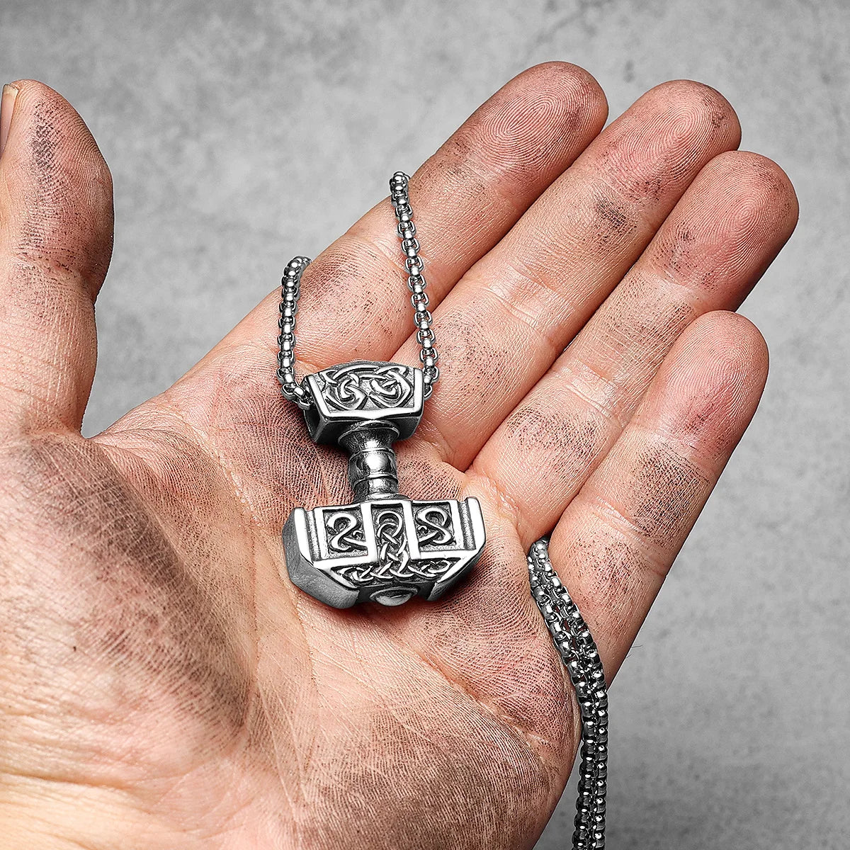 Thor's Hammer Men Necklaces With Pendant Stainless Steel Jewelry For Male Women Carving Punk Hip Hop Accessories Gifts Wholesale