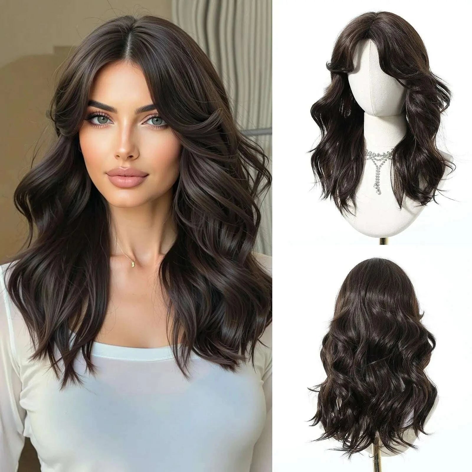 KIMLUD, Golden Blonde Mixed Synthetic Wig Dark Root Wavy Hair With Side Bangs for Women Daily Party Cosplay wig Heat Resistant Fiber, KIMLUD Womens Clothes