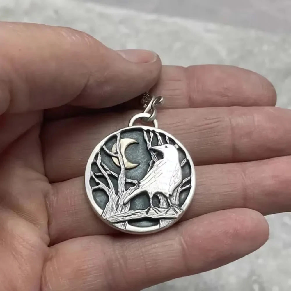 Moon Forest Branch Necklace – Crow Design – Zinc Alloy | KIMLUD