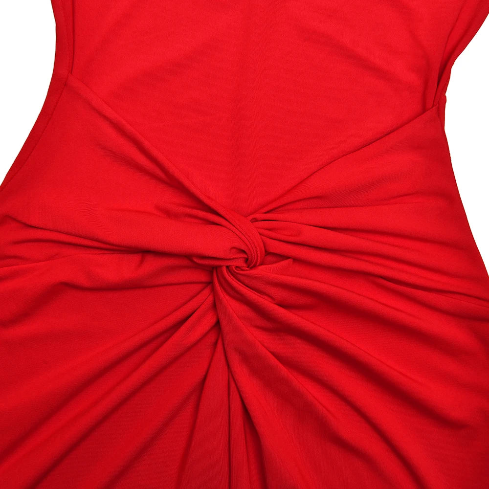 Bodycon Hollow-Out Dress Single-Sleeve — Red | KIMLUD