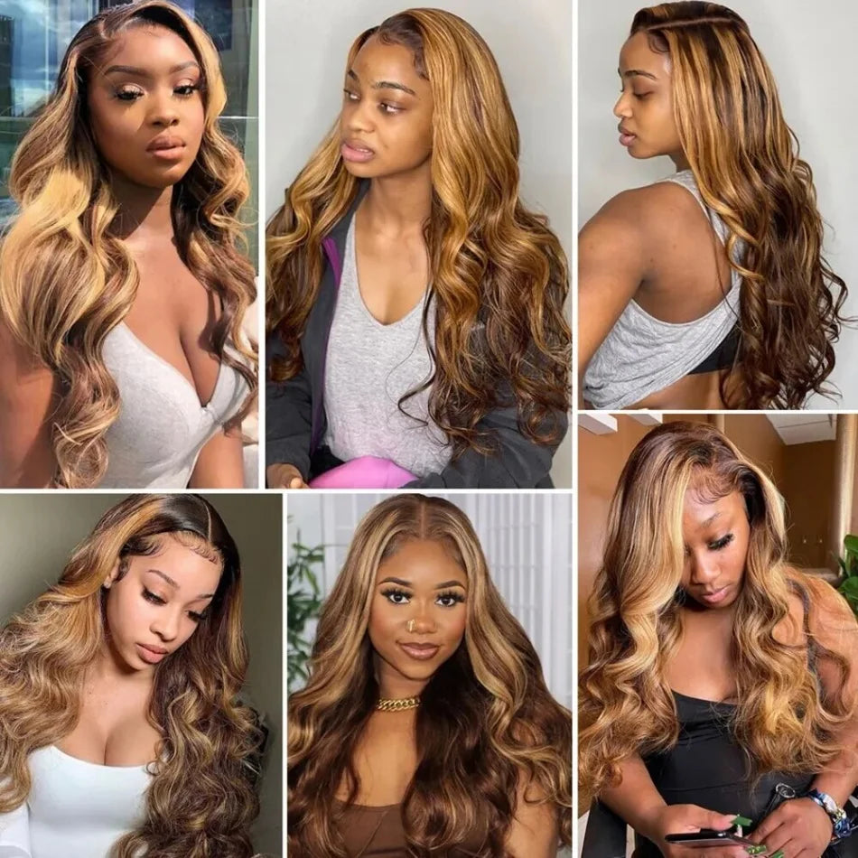 Remy Lace Frontal Wig Body Wave 13x6 — Chestnut Brown Caramel Balayage | KIMLUD