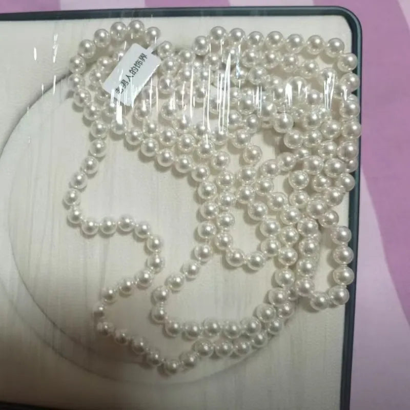 Pearl Necklace – Long Multi-Layer – Sterling Silver | KIMLUD
