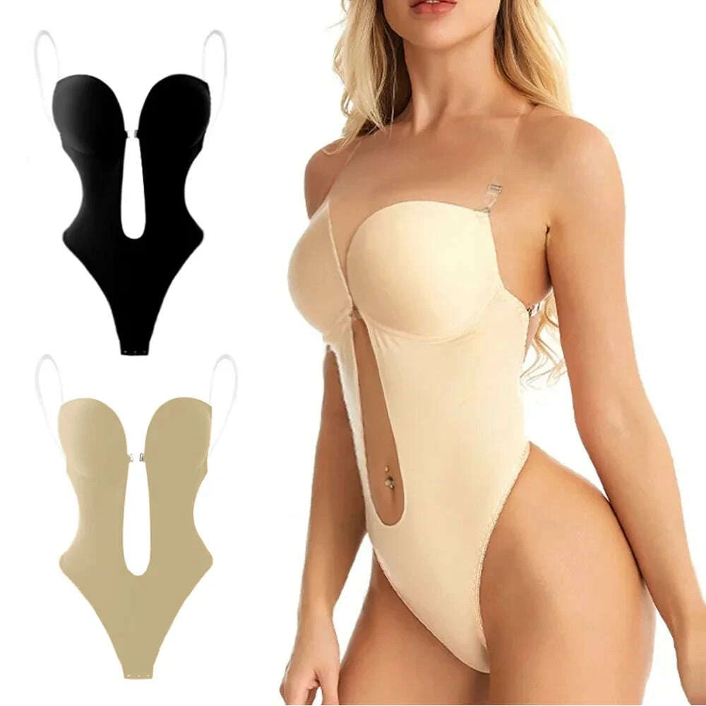 Women Body Shaper Bra Backless Bodysuits Thong Invisible Tummy Control