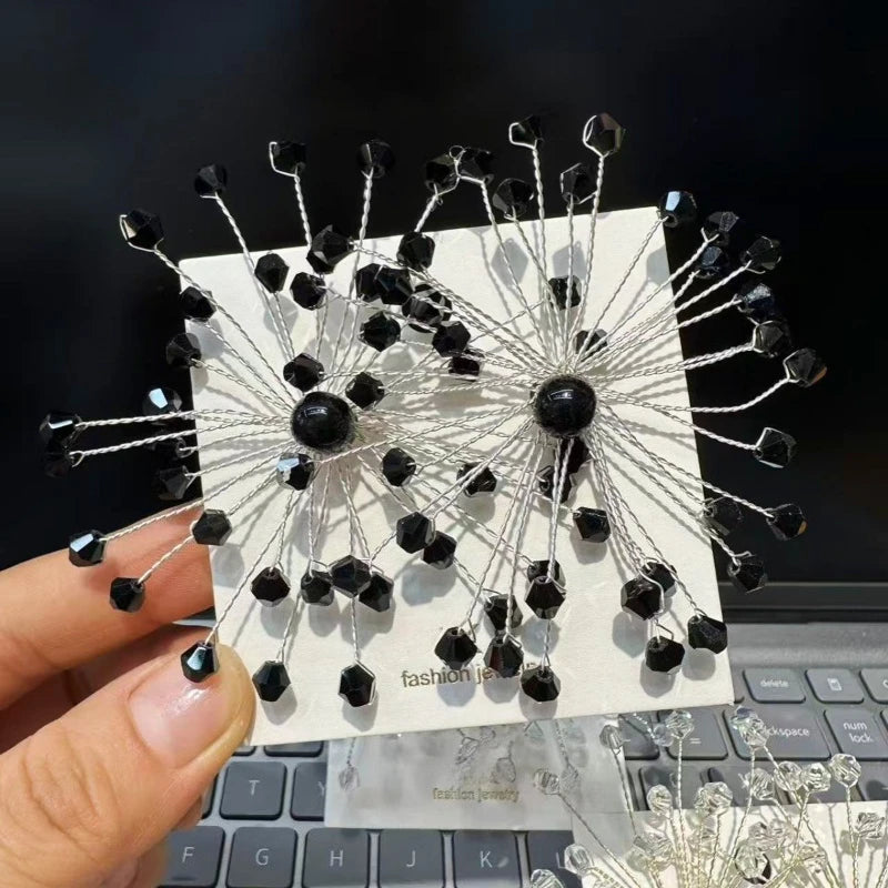 Snowflake Stud Earrings Crystal Beaded — Crystal | KIMLUD