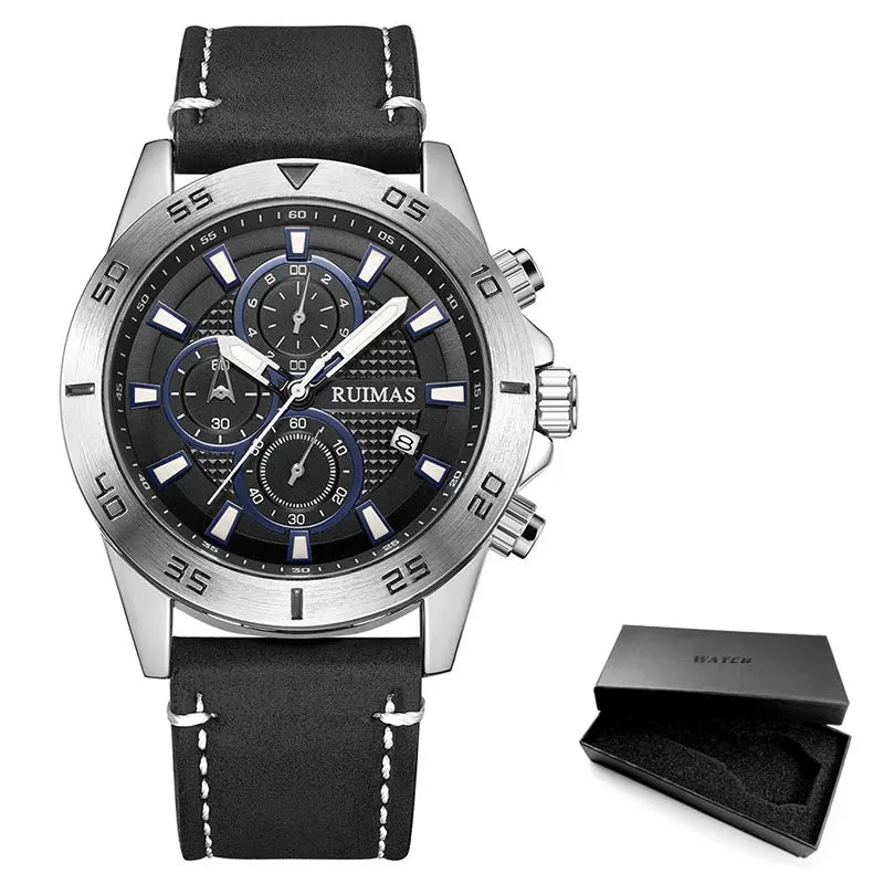 Premium Leather Strap Chronograph Watch — Black | KIMLUD