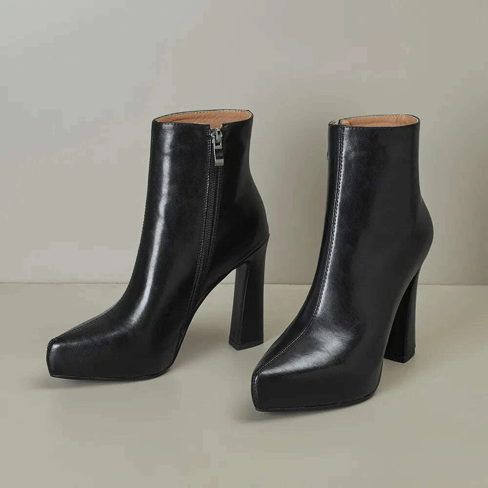 KIMLUD, MILI-MIYA New Arrival Middle Splicing Women Cow Leather Ankle Boots Pointed Toe Thick Heels Zippers Solid Color Handmade, KIMLUD Womens Clothes