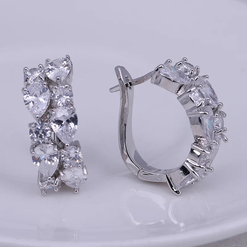 Semi-Precious Stone Stud Earrings Round — Silver | KIMLUD