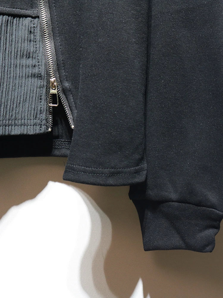 Sweatshirt - Pocket Zipper - Jersey - Black | KIMLUD