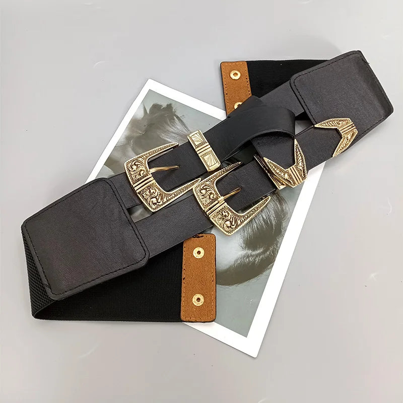 Corset Belt – Gothic Elastic – PU – Black | KIMLUD