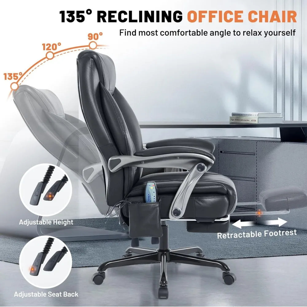 KIMLUD, Reclining Office Chair with Massage & Heat & Footrest, 6-Point Vibrations, Ergonomic Executive Computer Desk Chair with Padded S, KIMLUD Womens Clothes