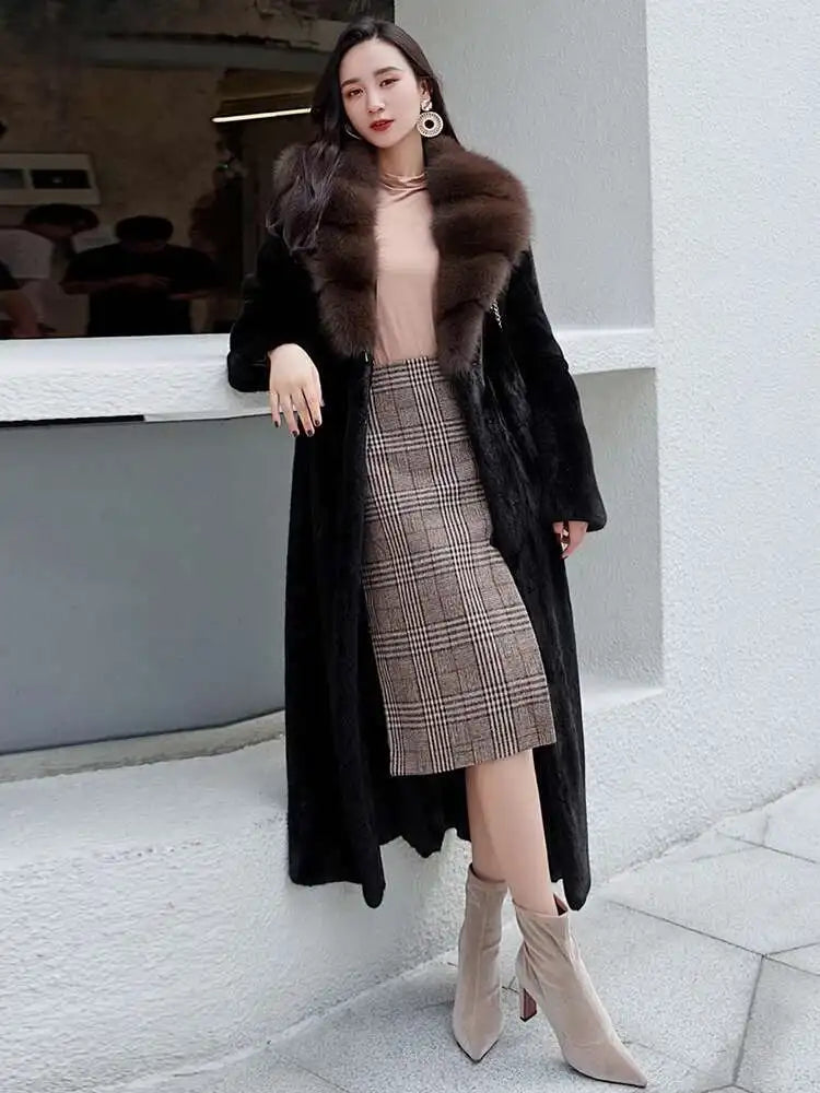 DEAT Fashion Women's Imitation Mink Fur Coat Fur Collar Loose Long Sleeves Thick Warm Overcoat Winter 2024 New tide 7AB6171