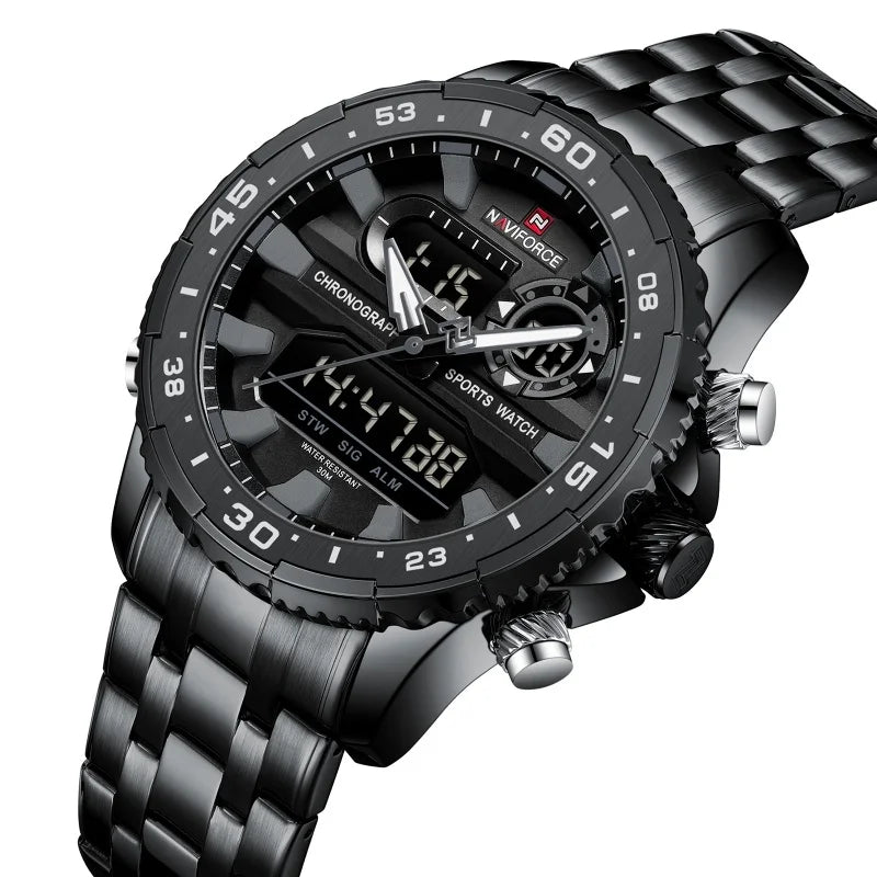 NAVIFORCE Fashion Brand Black Gold Men Watch Fashion Luxury Quartz Wrist Watches Sport Waterproof Stainless Steel Strap NF9234