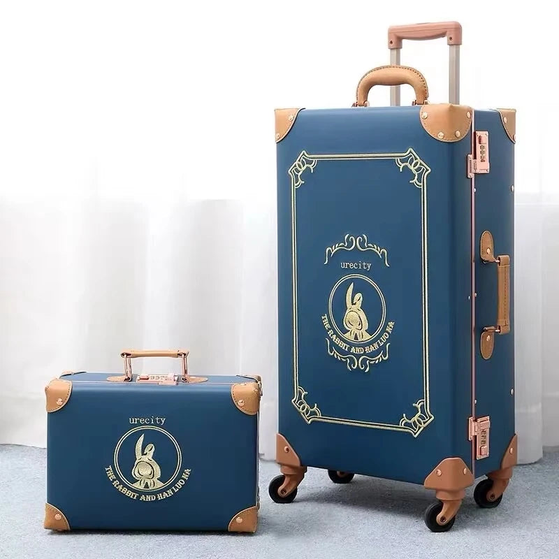 Luggage Hand Embroidered Rolling Travel Set — Blue | KIMLUD