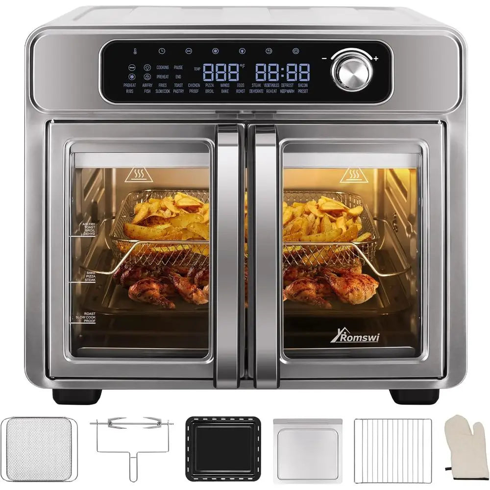 26-Quart French Door Air Fryer Toaster Oven with 24 Functions, Digital Controls, 12 Pizza, 6-Slice Toast, 6lb Rotisserie, 6 Acce
