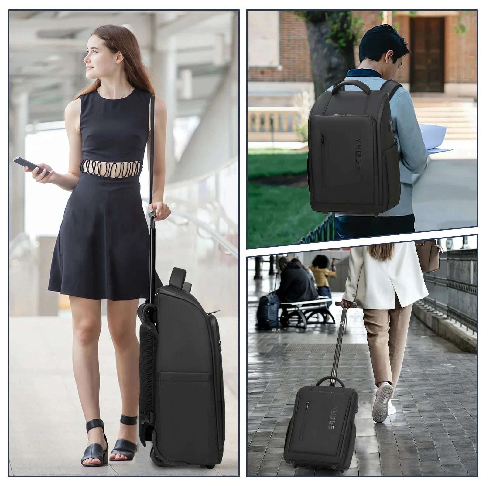 KIMLUD, RUCYEN Rolling Backpack 15.6in Laptop Water Resistant Large Capacity Travel Luggage Wheeled Backpack with USB Shoulders Luggage, KIMLUD Womens Clothes