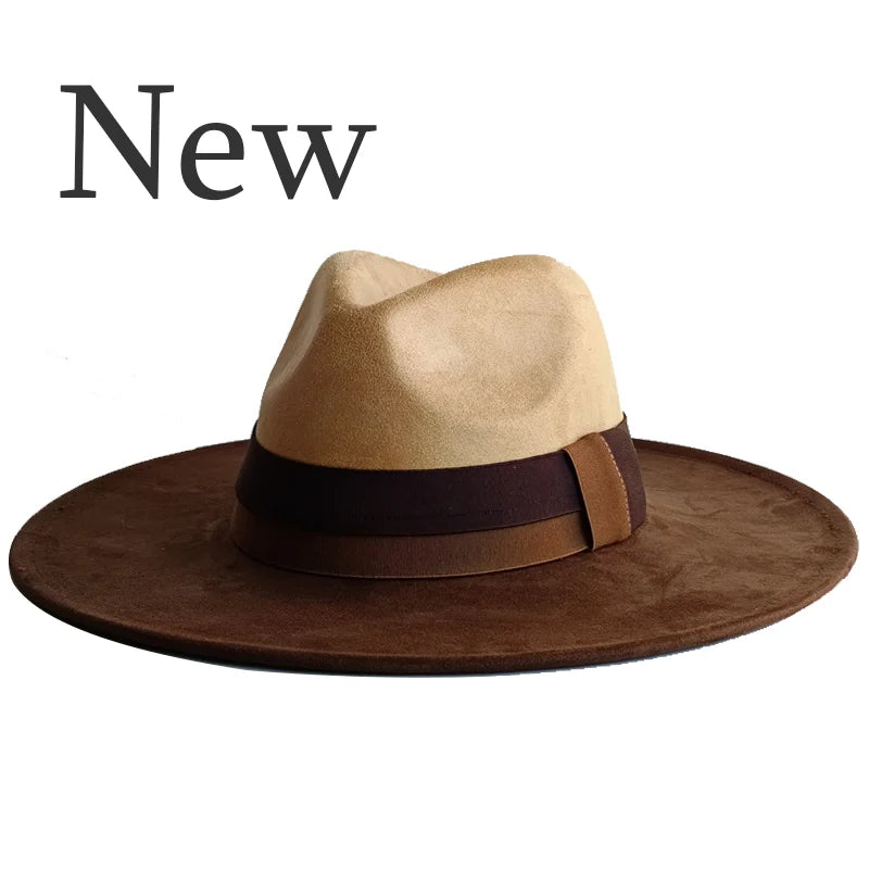 Suede Colorblock Wide-Brim Unisex Hat — Brown | KIMLUD