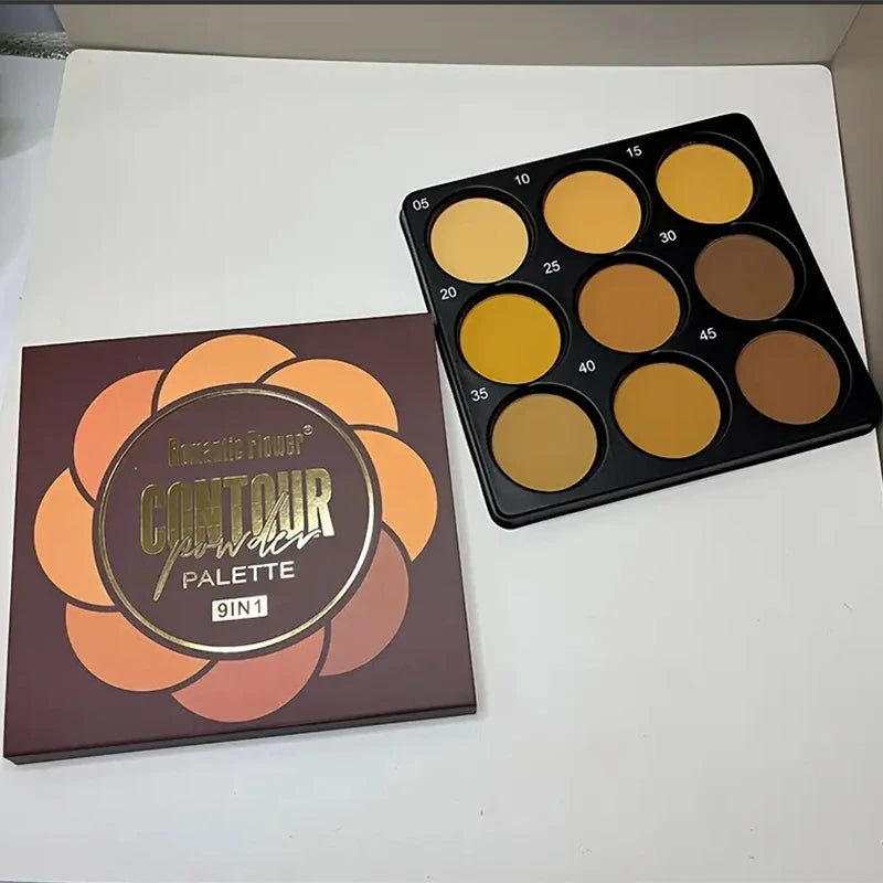 Dark Skin Tone 9-in-1 Face Palette Waterproof Concealer 9 Shades Contour Bronzer Wheat Makeup Palette for Women