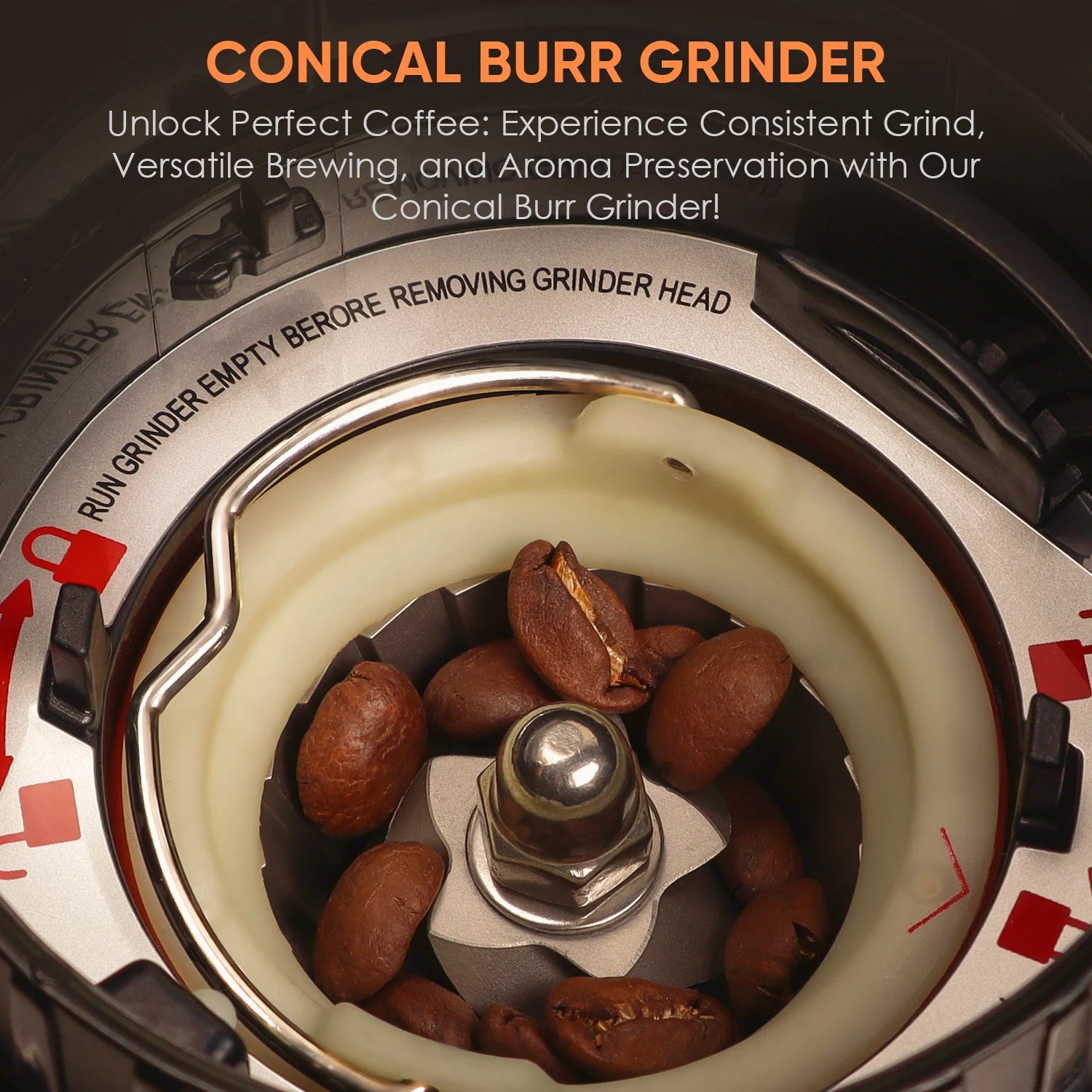 Conical Burr Grinder – 48 Adjustable Settings – Stainless Steel | KIMLUD