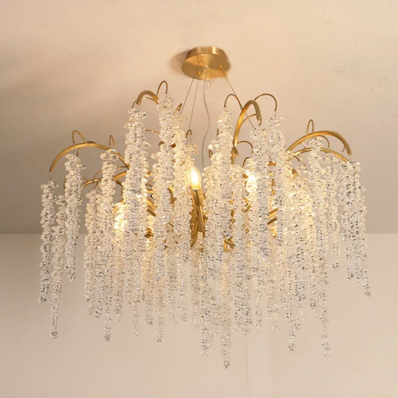 2024 Luxury Gold Glass LED Lights Ceiling Chandeliers Crystal Hanging Pendant Lamps Home Decor for Dining Room Lustres