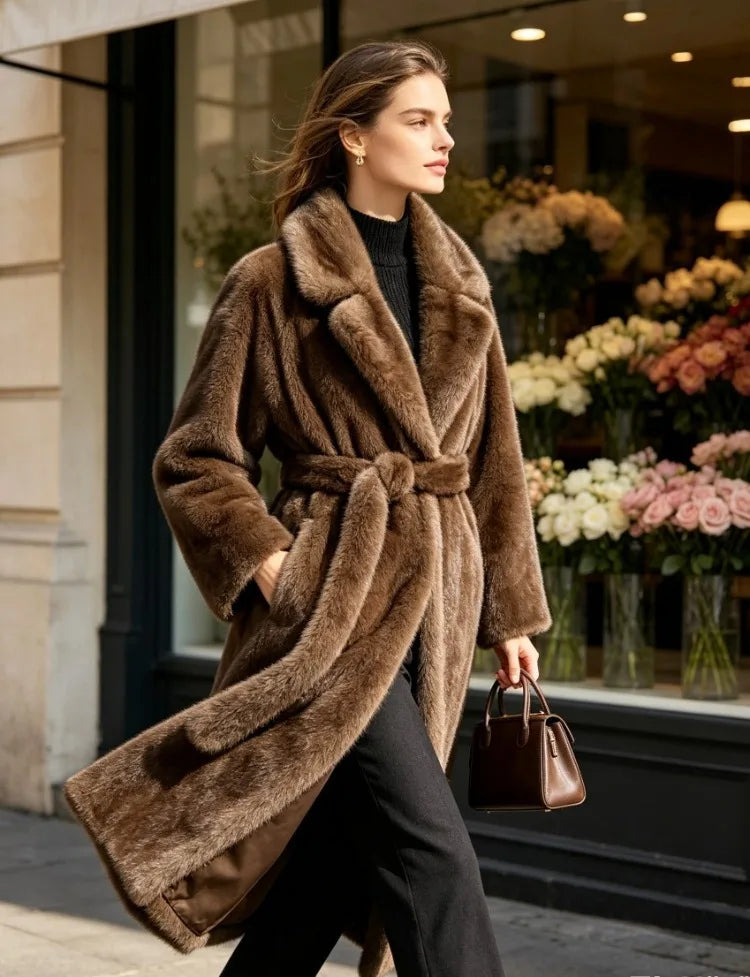 Fur Coat - X-Long Silhouette - Faux Mink Fur | KIMLUD