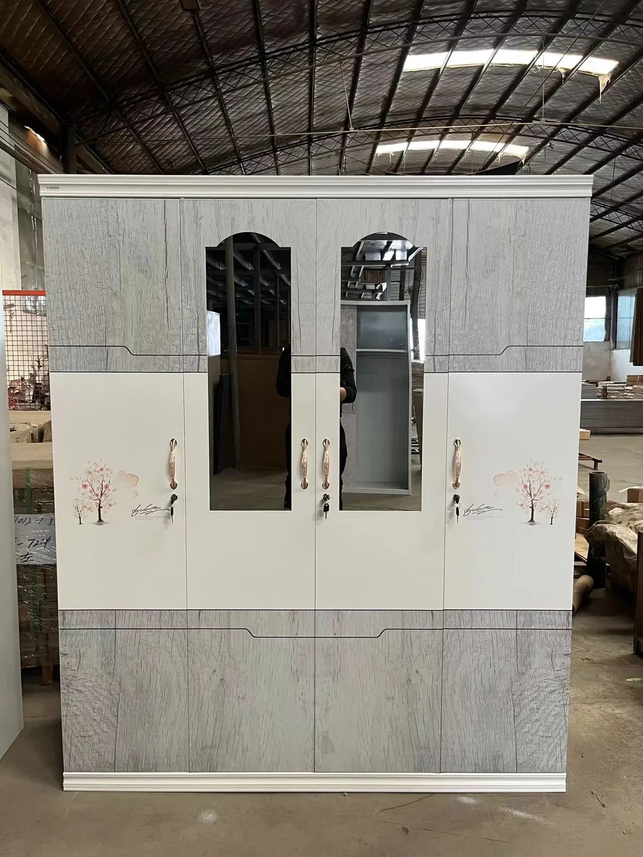A White Modern Locker Bedroom Clothes Storage Metal Swing Doors Steel Wardrobe With Mirror