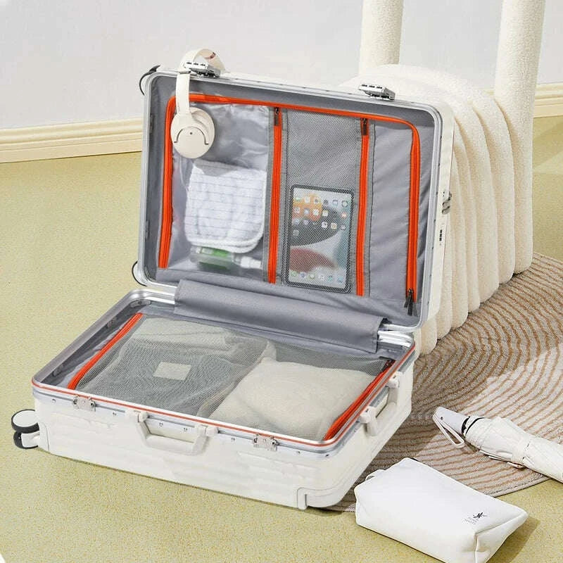 KIMLUD, Aluminum Framed Front Open Suitcase Carry-on Bag Wide Handle Luggage Multifunctional 20/28-inch Impact Resistant Travel Bag, KIMLUD Womens Clothes