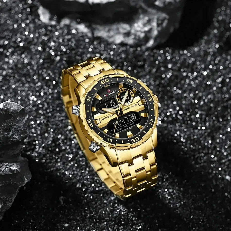 KIMLUD, NAVIFORCE Fashion Brand Black Gold Men Watch Fashion Luxury Quartz Wrist Watches Sport Waterproof Stainless Steel Strap NF9234, KIMLUD Womens Clothes