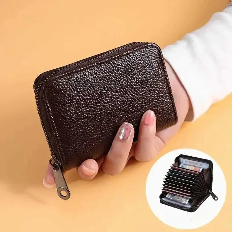 PU Leather Card Holder Wallet Multi-Slot — Black | KIMLUD