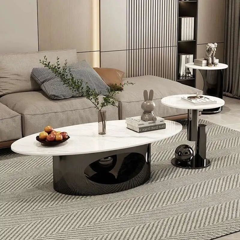 Marble Effect Coffee Table Nordic Oval — White | KIMLUD