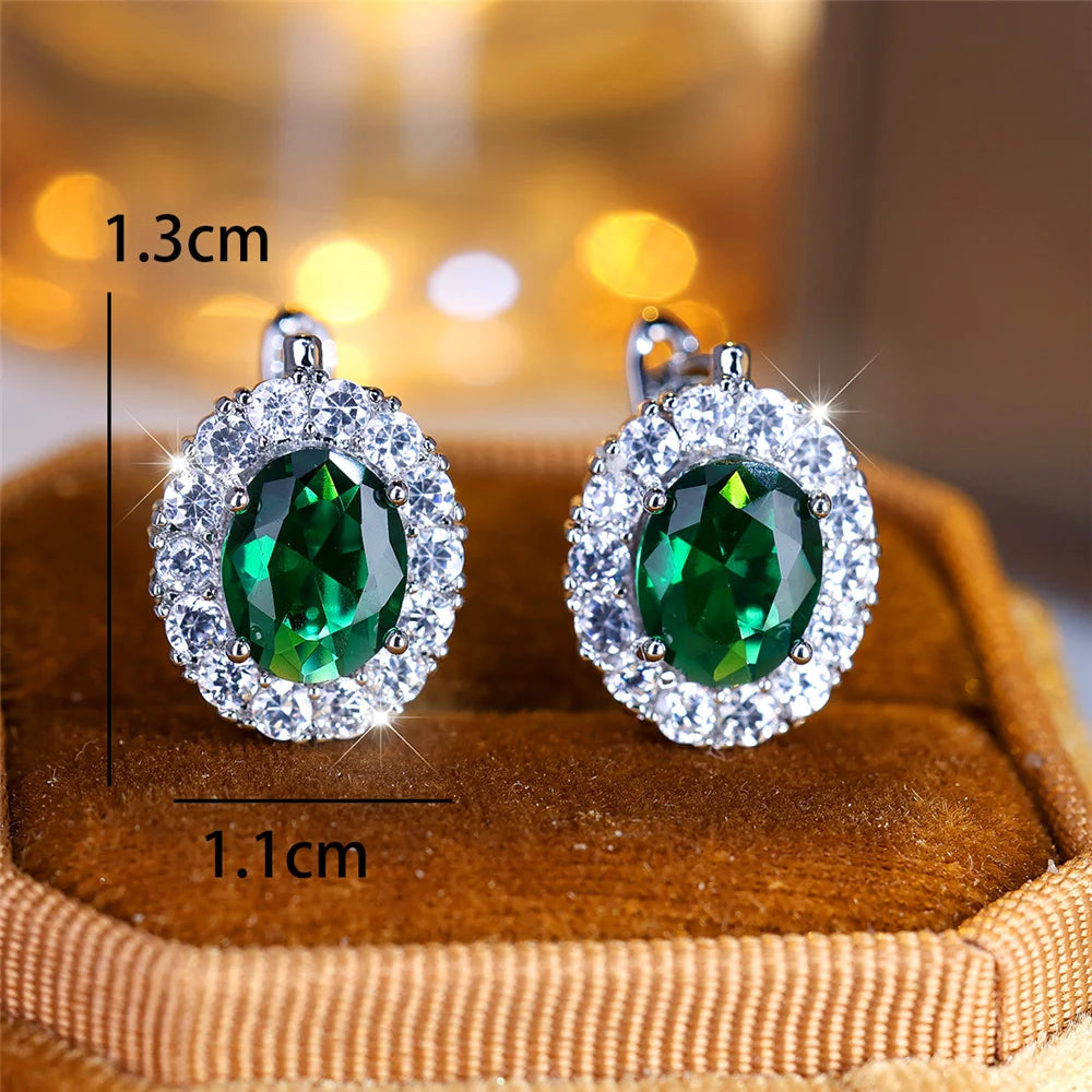 Sterling Silver Zircon Hoop Earrings Small Delicate Blue-Green Stones — Blue-Green | KIMLUD